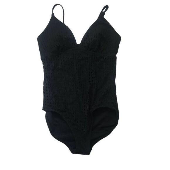 Merona Women's Size Medium Black Crochet One Piece Bathing Suit - Picture 1 of 5